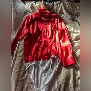 Red satin body suit